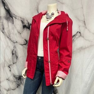 Red Utility Jacket with Hood and Water-Resistant Finish